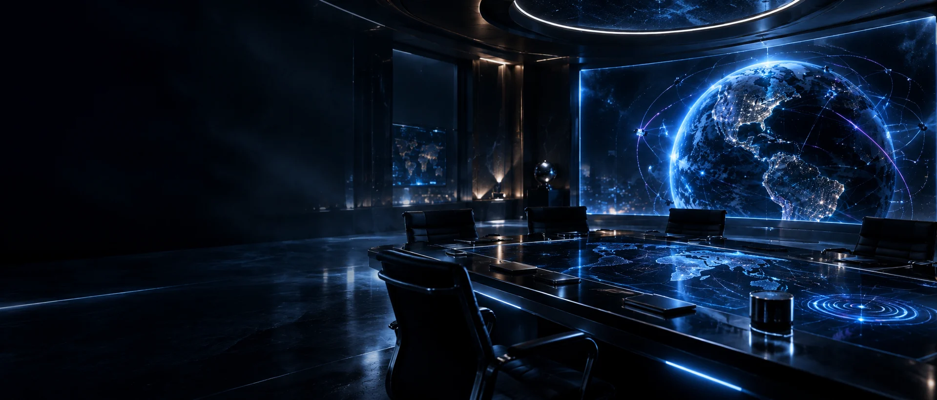 Cybersecurity command center with a global defensive network display